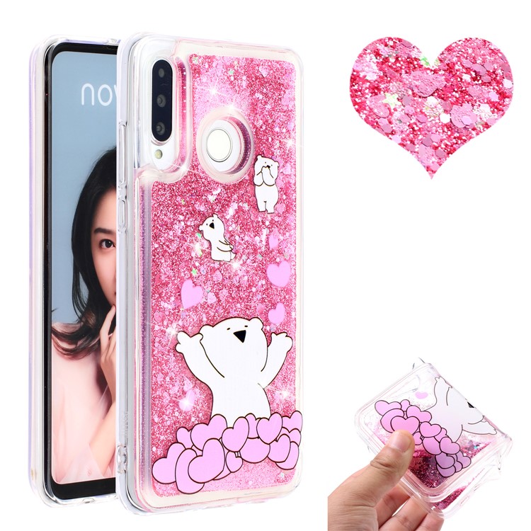 Embossed Quicksand TPU Phone Shell for Huawei P30 Lite / Nova 4e - Bear and Heart-1