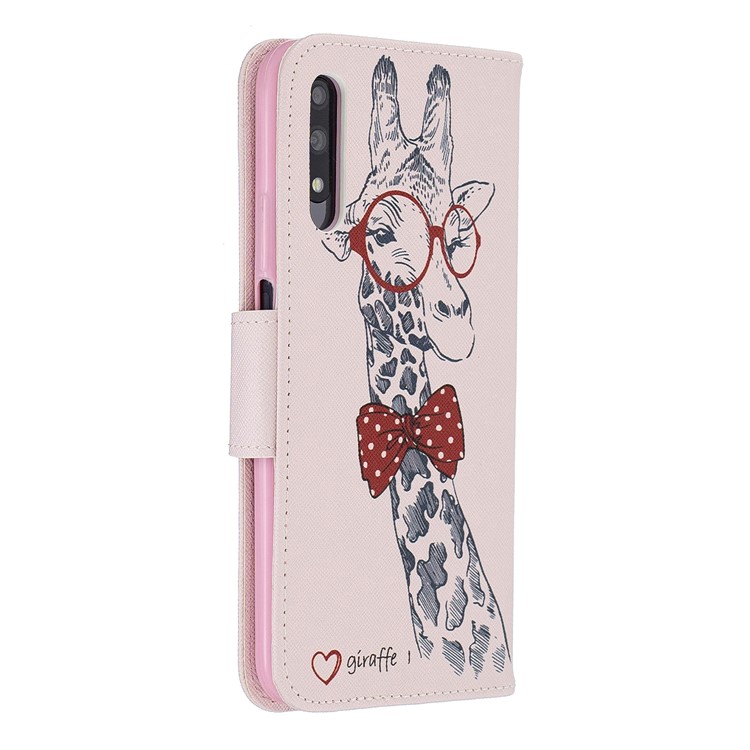 Printing Style Leather Wallet Phone Covering Case for Huawei Honor 9X / Honor 9X Pro - Adorable Giraffe Wearing Glasses-3