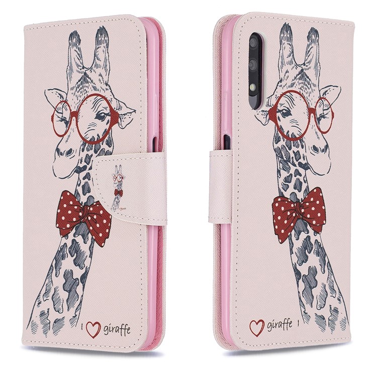 Printing Style Leather Wallet Phone Covering Case for Huawei Honor 9X / Honor 9X Pro - Adorable Giraffe Wearing Glasses-4