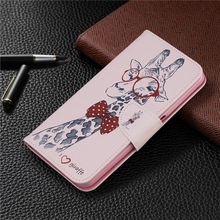 Printing Style Leather Wallet Phone Covering Case for Huawei Honor 9X / Honor 9X Pro - Adorable Giraffe Wearing Glasses-7