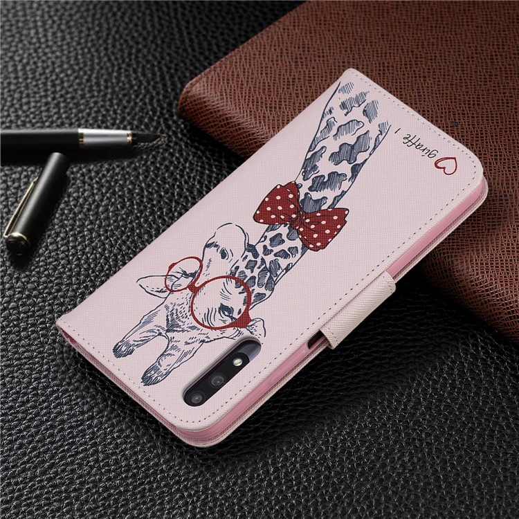 Printing Style Leather Wallet Phone Covering Case for Huawei Honor 9X / Honor 9X Pro - Adorable Giraffe Wearing Glasses-8