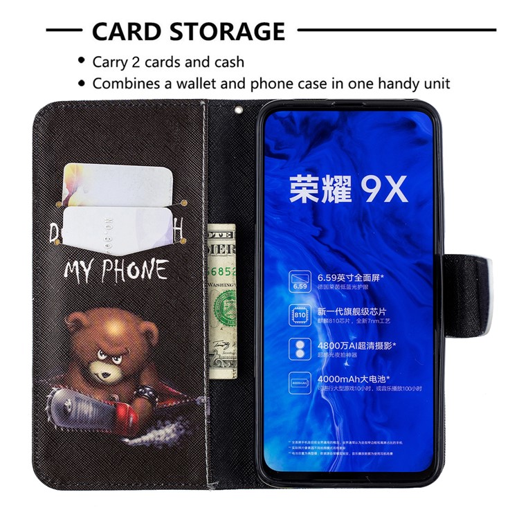 Funda De Cuero Con Estampado De Billetera De Cuero Para Huawei Honor 9X / Honor 9X Pro - Oso Y Sus Advertencias-6