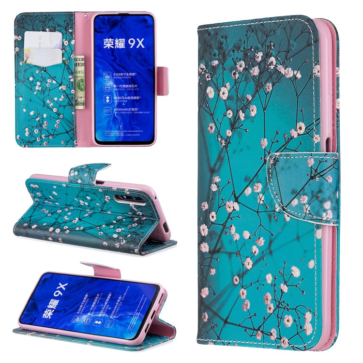 Funda De Cuero Con Estampado De Billetera De Cuero Para Huawei Honor 9X / Honor 9X Pro - árbol Con Flores-1