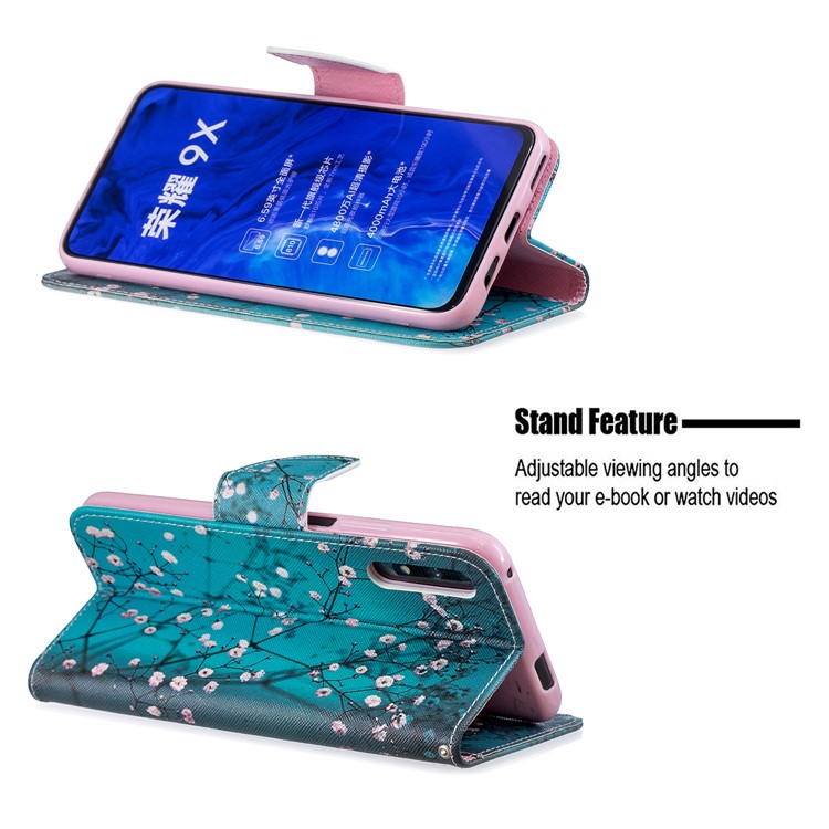 Funda De Cuero Con Estampado De Billetera De Cuero Para Huawei Honor 9X / Honor 9X Pro - árbol Con Flores-5