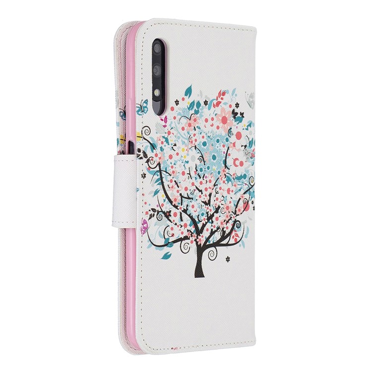 Custodia A Portafoglio In Pelle Stile Stampa Per Telefono Huawei Honor 9X / Onore 9X Pro - Albero Fiorito-3