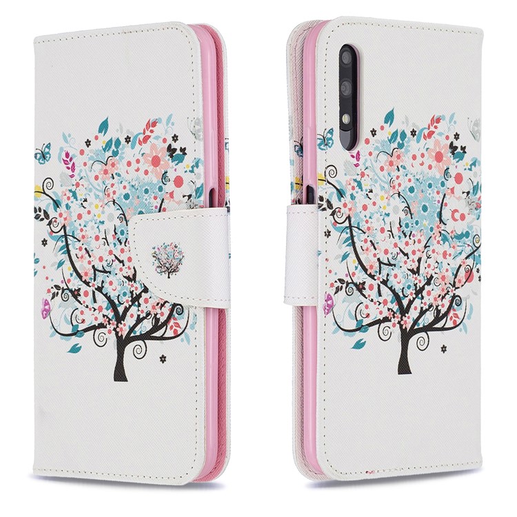 Custodia A Portafoglio In Pelle Stile Stampa Per Telefono Huawei Honor 9X / Onore 9X Pro - Albero Fiorito-4