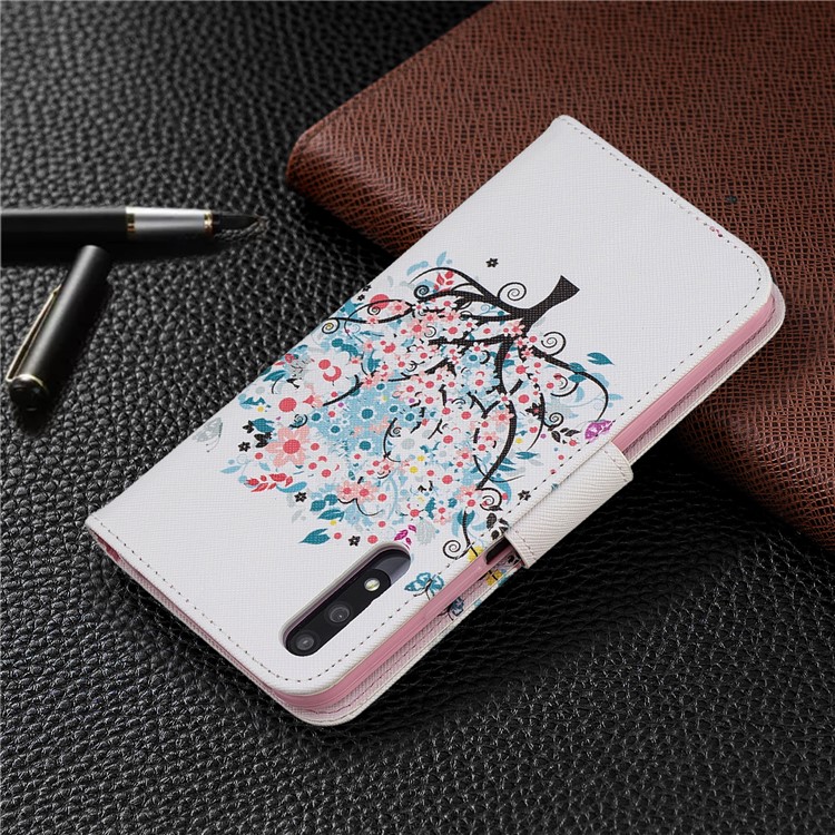Custodia A Portafoglio In Pelle Stile Stampa Per Telefono Huawei Honor 9X / Onore 9X Pro - Albero Fiorito-8