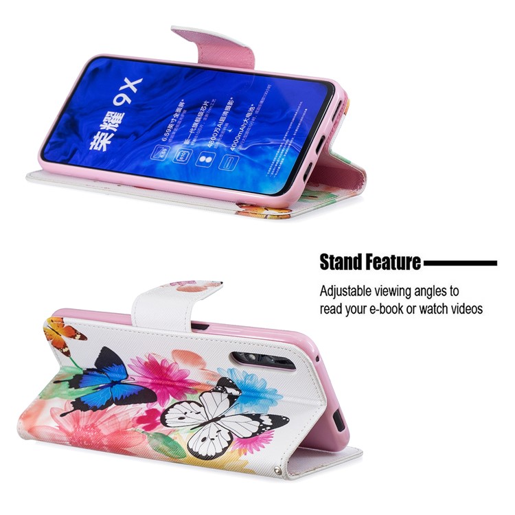 Funda De Cuero Con Estampado De Billetera De Cuero Para Huawei Honor 9X / Honor 9X Pro - Mariposas Y Flores-5