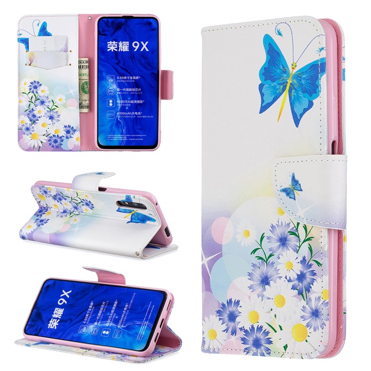 Funda De Cuero Con Estampado De Billetera De Cuero Para Huawei Honor 9X / Honor 9X Pro - Mariposas Azules-1