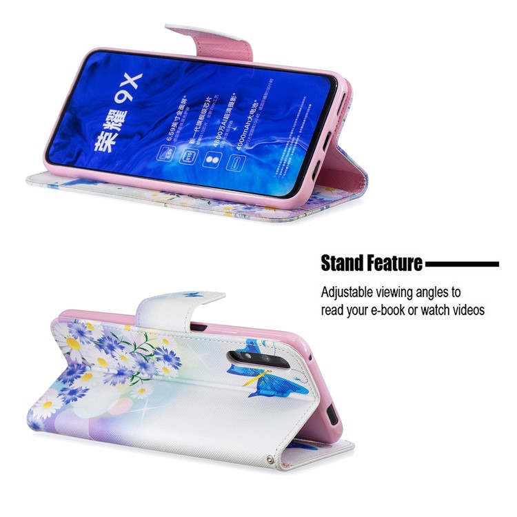 Funda De Cuero Con Estampado De Billetera De Cuero Para Huawei Honor 9X / Honor 9X Pro - Mariposas Azules-5