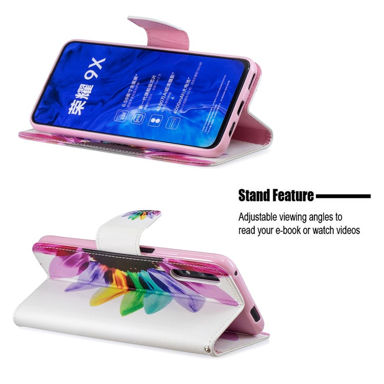 Funda De Cuero Con Estampado De Billetera De Cuero Para Huawei Honor 9X / Honor 9X Pro - Patrón De Pétalos-5