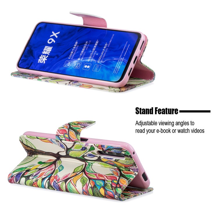 Funda De Cuero Con Estampado De Billetera De Cuero Para Huawei Honor 9X / Honor 9X Pro - árbol Coloreado-5