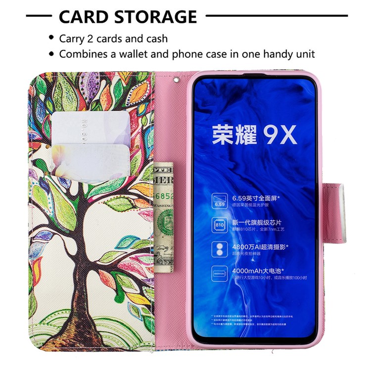 Funda De Cuero Con Estampado De Billetera De Cuero Para Huawei Honor 9X / Honor 9X Pro - árbol Coloreado-6