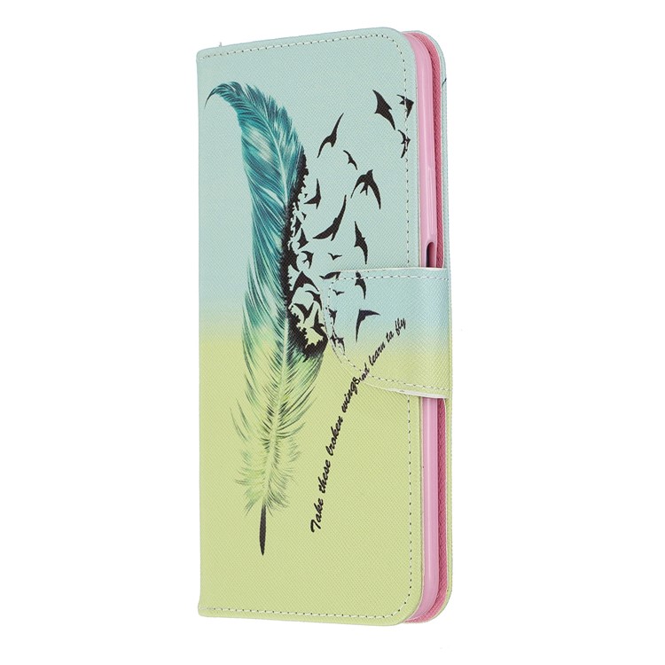 Custodia A Portafoglio In Pelle Stile Stampa Per Telefono Huawei Honor 9X / Onore 9X Pro - Modello Di Piume-2