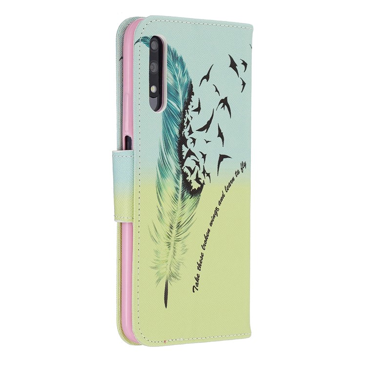 Custodia A Portafoglio In Pelle Stile Stampa Per Telefono Huawei Honor 9X / Onore 9X Pro - Modello Di Piume-3