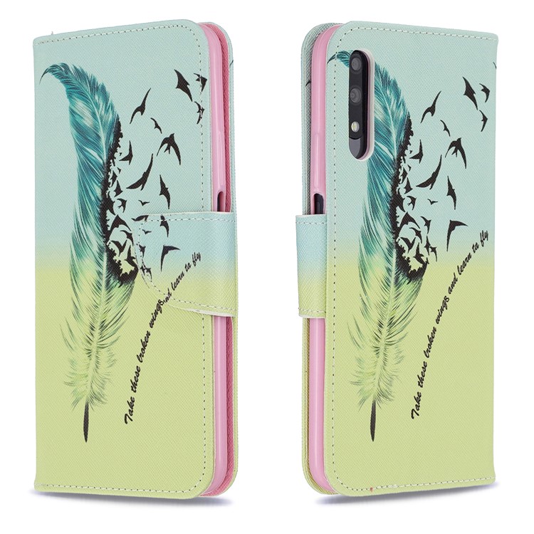 Custodia A Portafoglio In Pelle Stile Stampa Per Telefono Huawei Honor 9X / Onore 9X Pro - Modello Di Piume-4