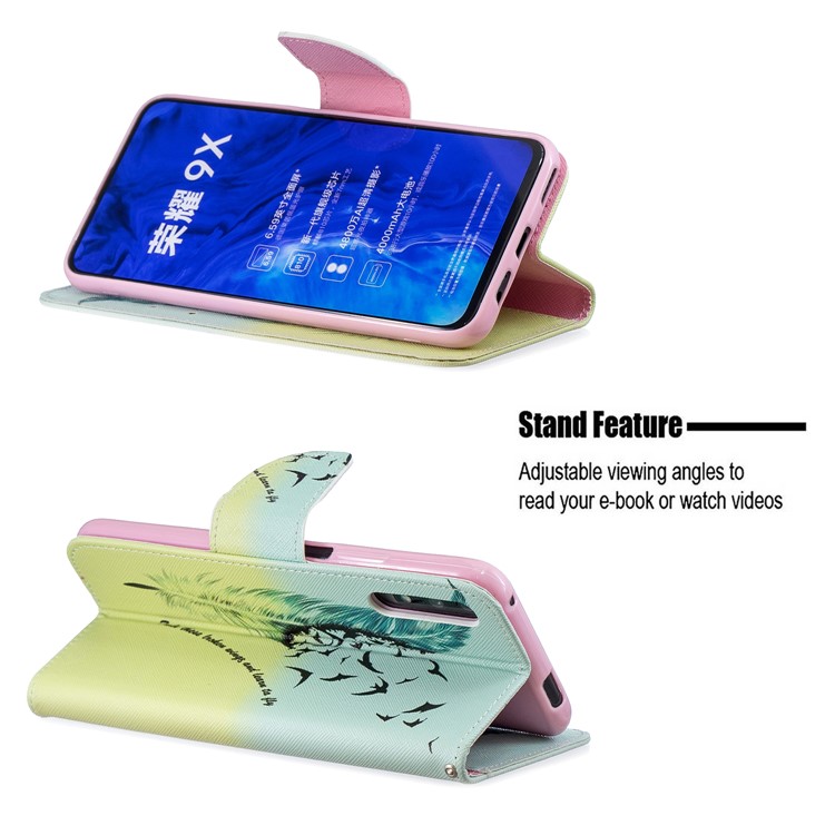 Custodia A Portafoglio In Pelle Stile Stampa Per Telefono Huawei Honor 9X / Onore 9X Pro - Modello Di Piume-5