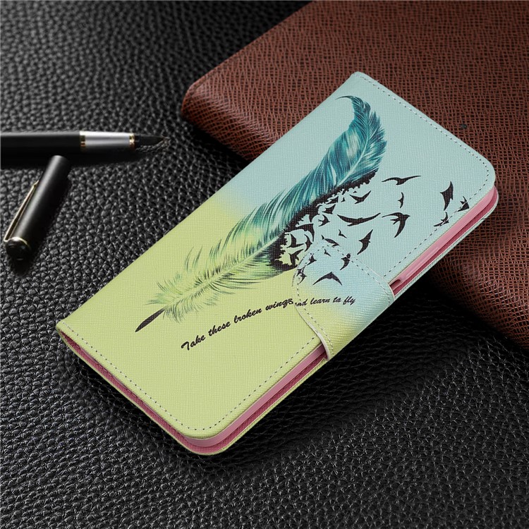 Custodia A Portafoglio In Pelle Stile Stampa Per Telefono Huawei Honor 9X / Onore 9X Pro - Modello Di Piume-7