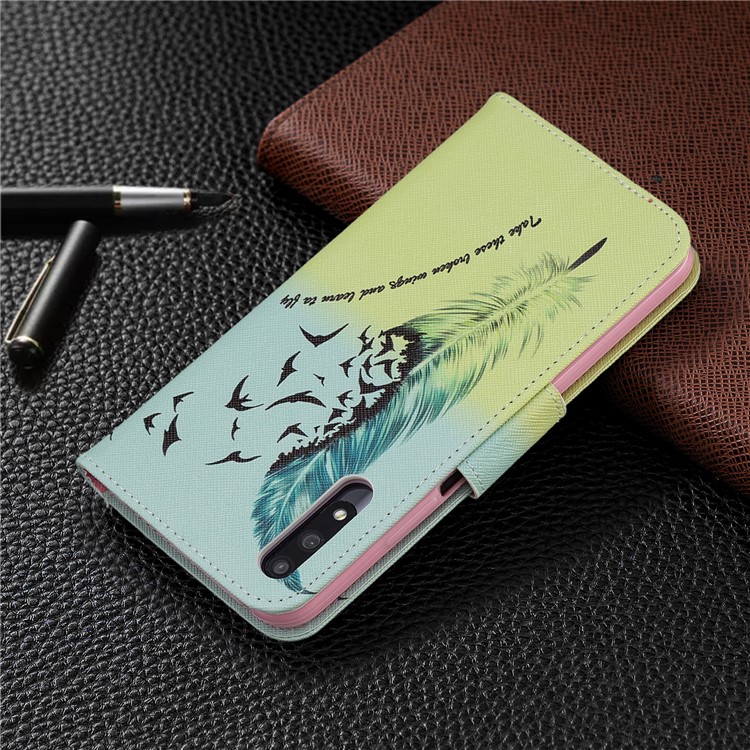 Custodia A Portafoglio In Pelle Stile Stampa Per Telefono Huawei Honor 9X / Onore 9X Pro - Modello Di Piume-8