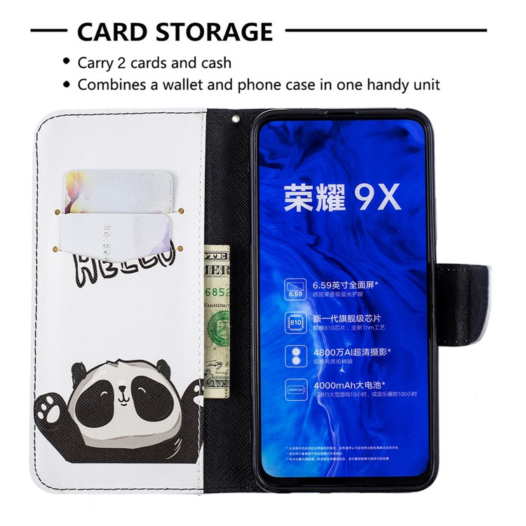 Pattern Printing PU Leather Wallet Case for Huawei Honor 9X / 9X Pro - Cute Panda-6