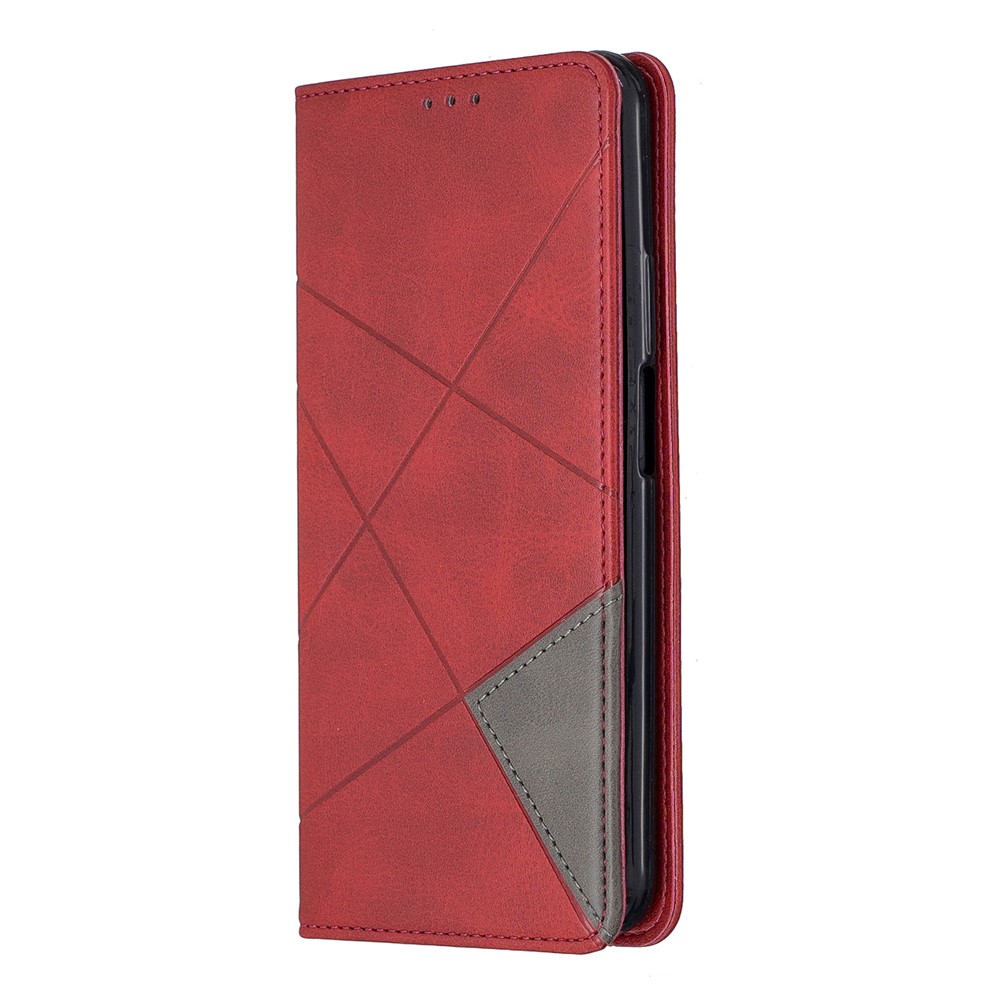 Tannone Del Supporto Per Schede in Pelle Geometrica Per Huawei Honor 9x (per la Cina) / 9x Pro - Rosso