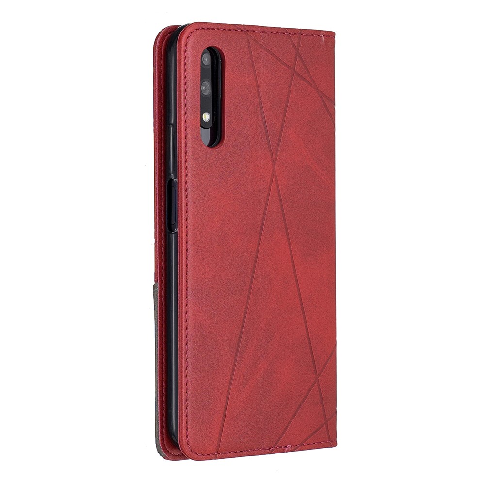 Estuche de Titular de Tarjetas de Cuero de Patrón Geométrico Para Huawei Honor 9x (para China) / 9x Pro - Rojo