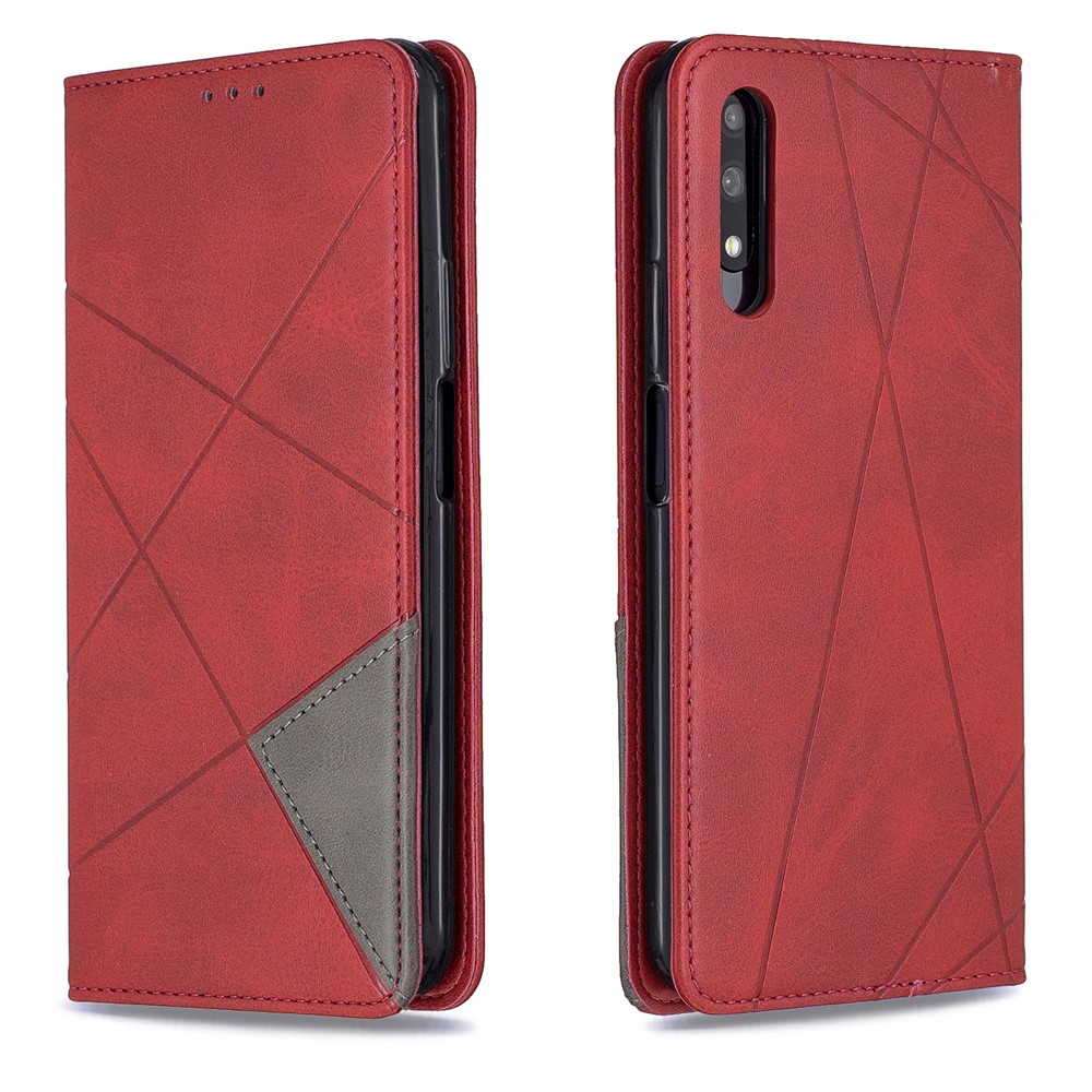 Geometric Pattern Leather Card Holder Case for Huawei Honor 9X / 9X Pro - Red-4