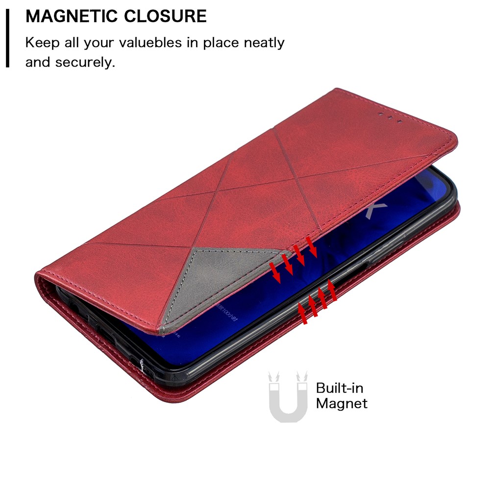 Geometric Pattern Leather Card Holder Case for Huawei Honor 9X / 9X Pro - Red-6