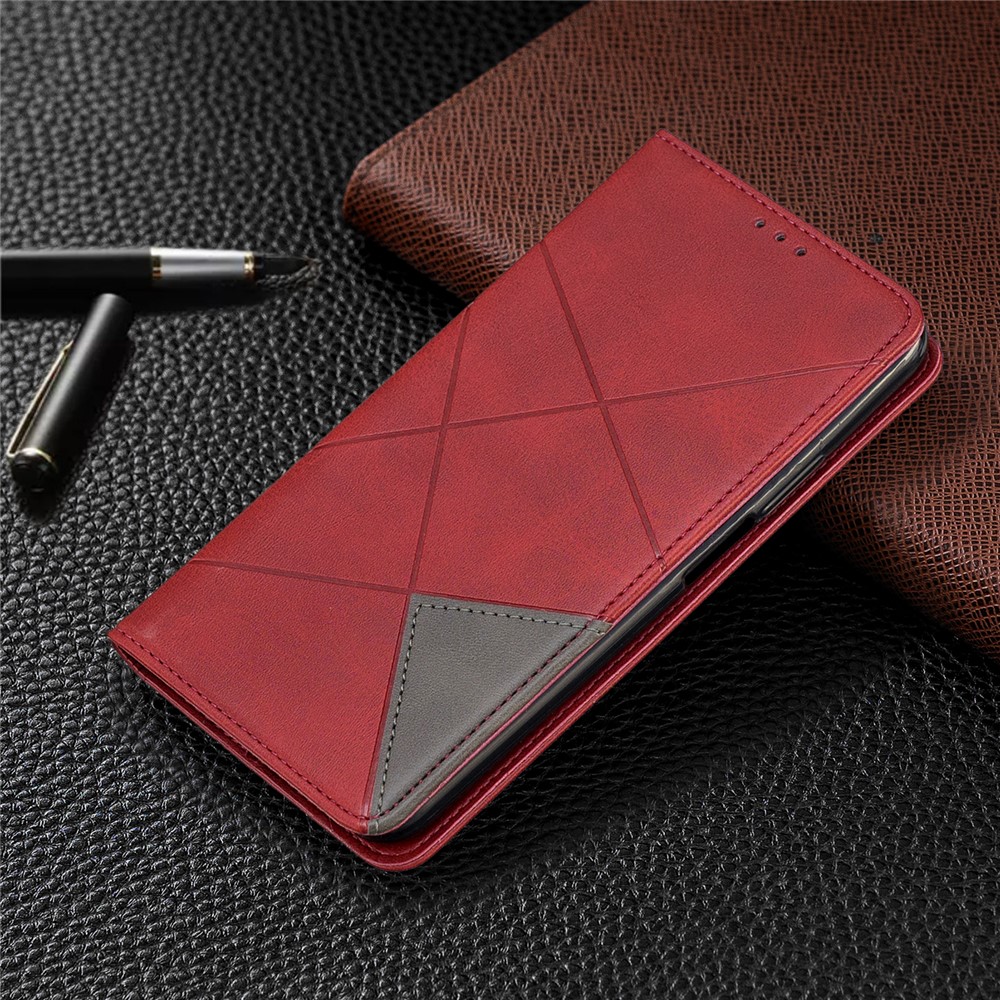 Geometric Pattern Leather Card Holder Case for Huawei Honor 9X / 9X Pro - Red-8