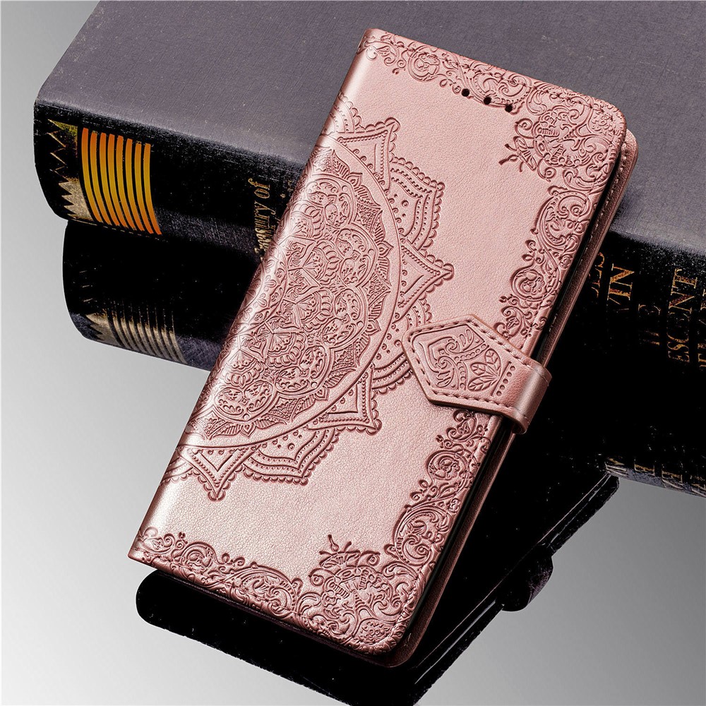 Embossed Mandala Flower Leather Wallet Phone Case for Huawei Y9 Prime 2019 - Rose Gold-12