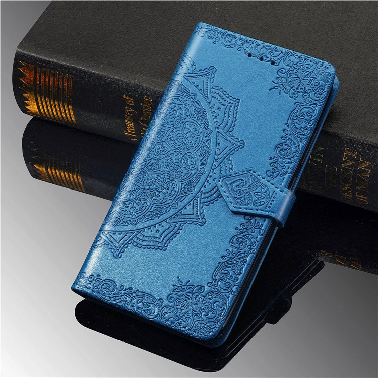 Embossed Mandala Flower Leather Wallet Case for Huawei Y5 (2019) - Blue-11