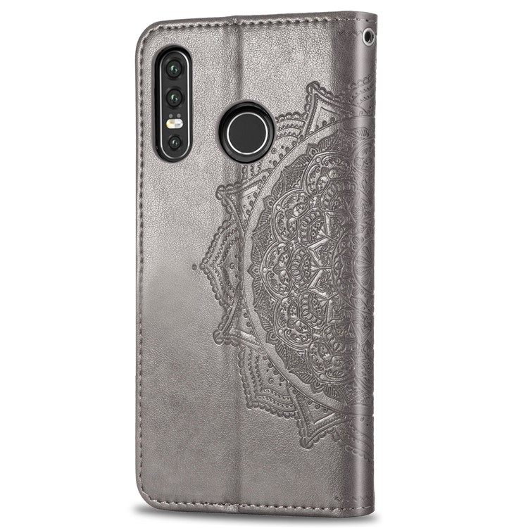 Embossed Mandala Flower Cell Phone Leather Wallet Case for Huawei P30 Lite / nova 4e - Grey-5