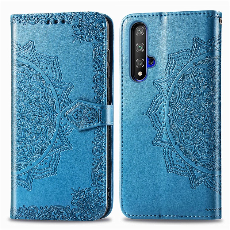 Embossed Mandala Flower Leather Wallet Case for Huawei Honor 20 / Nova 5T - Blue-2