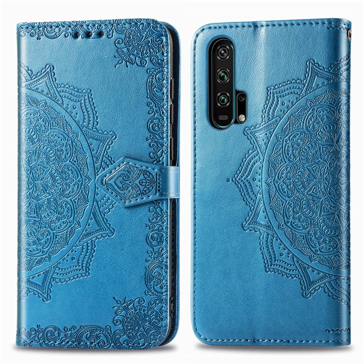 Embossed Mandala Flower Leather Wallet Case for Huawei Honor 20 Pro - Blue-2