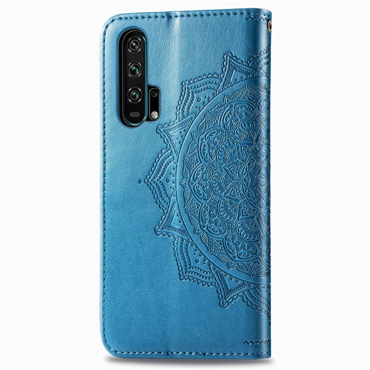 Embossed Mandala Flower Leather Wallet Case for Huawei Honor 20 Pro - Blue-5