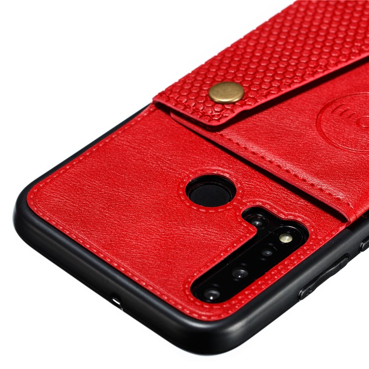 Magnetic Kickstand Leather Coated TPU Card Holder Cell Phone Cover for Huawei P20 lite (2019) / nova 5i - Red-5