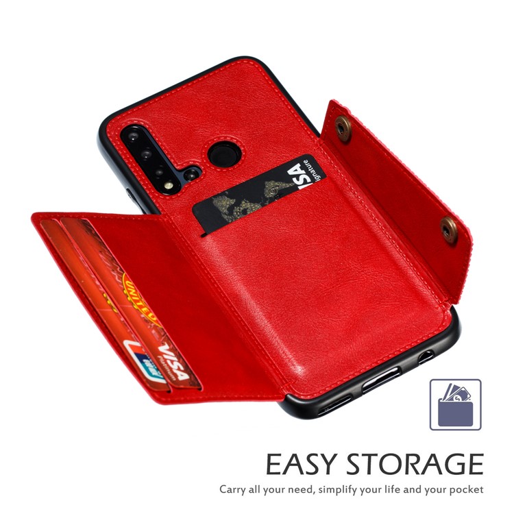 Magnetic Kickstand Leather Coated TPU Card Holder Cell Phone Cover for Huawei P20 lite (2019) / nova 5i - Red-7