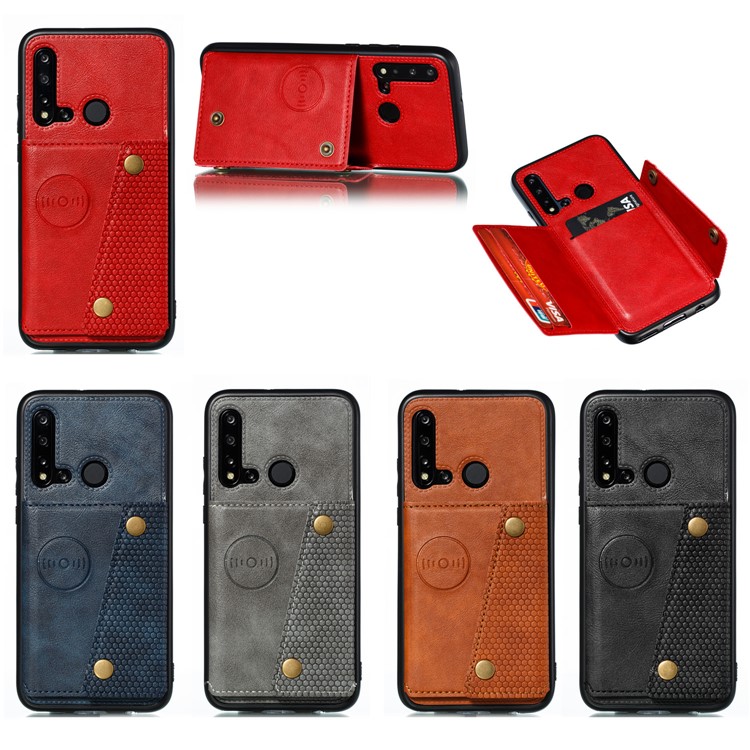 Magnetic Kickstand Leather Coated TPU Card Holder Cell Phone Cover for Huawei P20 lite (2019) / nova 5i - Red-9