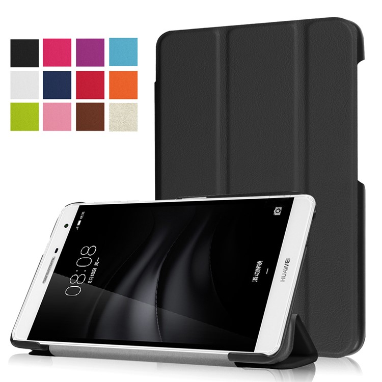Tri-fold Stand PU Leather Case for Huawei MediaPad M2 7.0 - Black-1