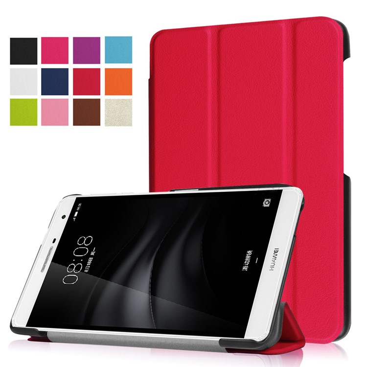 Tri-fold Stand Leather Cover for Huawei MediaPad M2 7.0 - Red-1