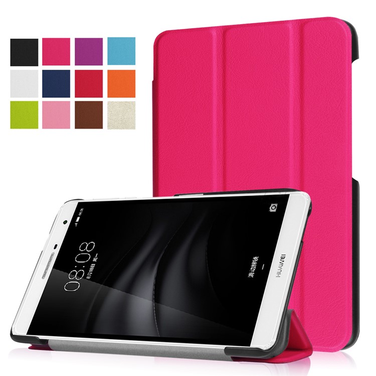 Tri-fold Stand PU Leather Shell for Huawei MediaPad M2 7.0 - Rose-1