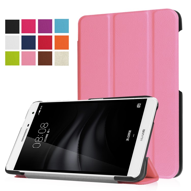 Tri-fold Stand PU Leather Case for Huawei MediaPad M2 7.0 - Pink-1