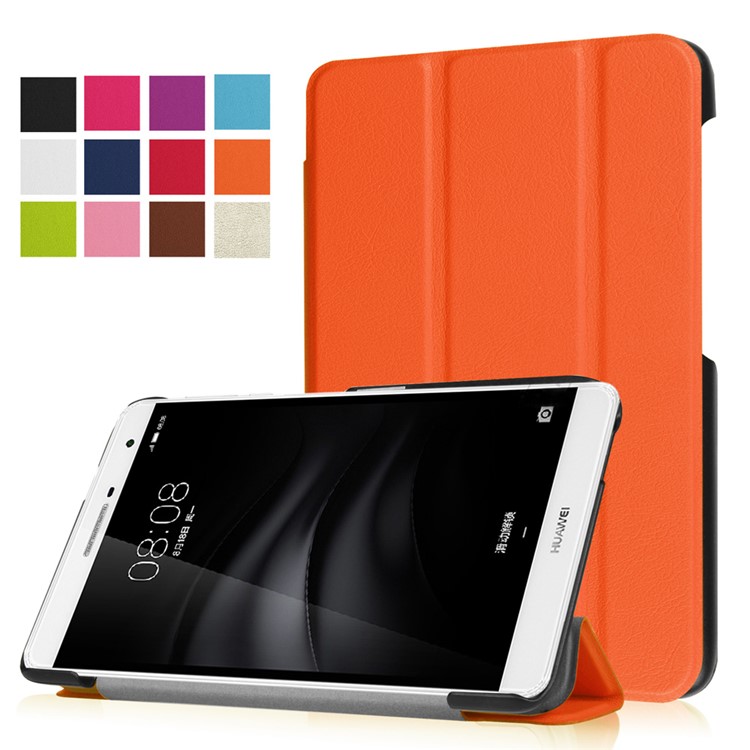Tri-fold Stand PU Leather Cover for Huawei MediaPad M2 7.0 - Orange-1