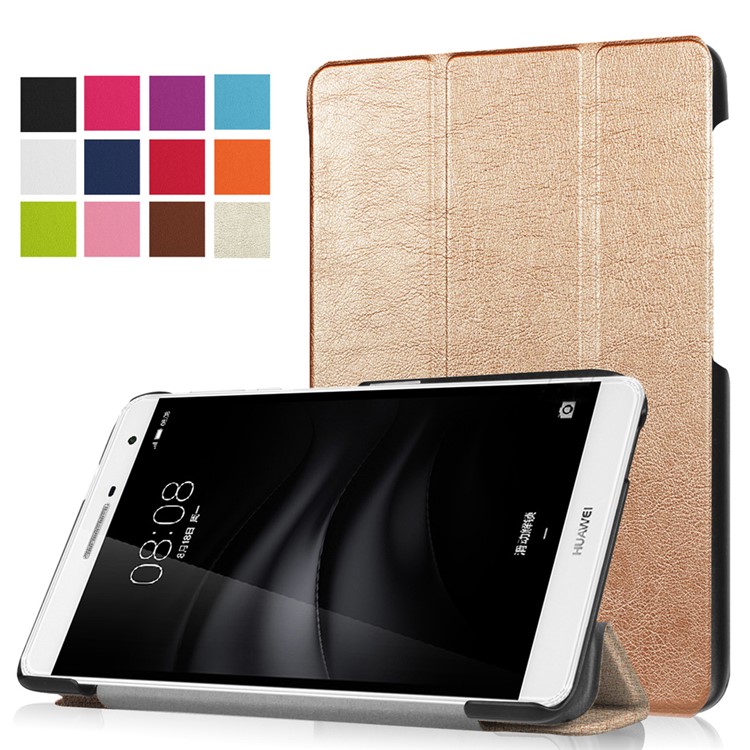 Tri-fold Stand PU Leather Shell for Huawei MediaPad M2 7.0 - Rose Gold-1