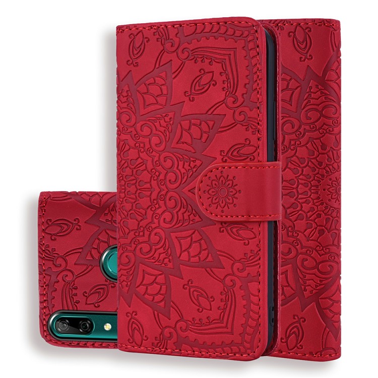 Imprint Flower Wallet Stand Leather Case for Huawei P Smart (2019) - Red-1