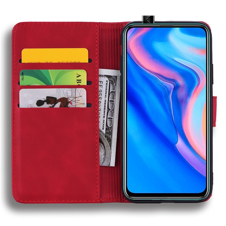 Imprint Flower Wallet Stand Leather Case for Huawei P Smart (2019) - Red-12