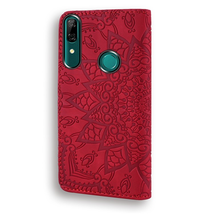 Imprint Flower Wallet Stand Leather Case for Huawei P Smart (2019) - Red-4