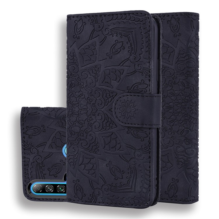 Imprint Flower Leather Wallet Case for Huawei P20 lite (2019) / nova 5i - Black-1