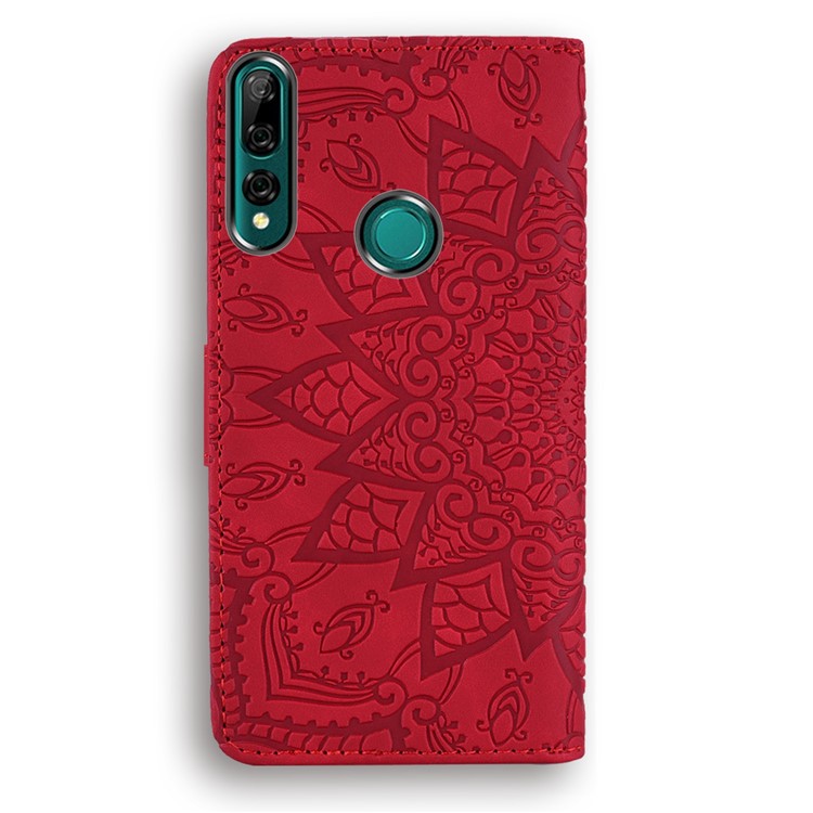 Imprint Flower Magnetic Stand Leather Wallet Phone Casing for Huawei P Smart Z / Y9 Prime 2019 - Red-6