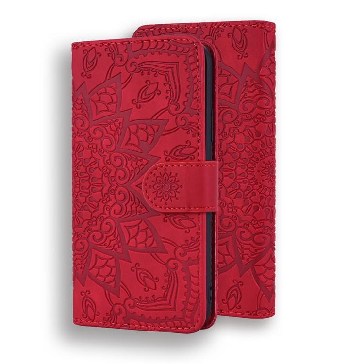 Imprint Flower Magnetic Stand Leather Wallet Phone Casing for Huawei P Smart Z / Y9 Prime 2019 - Red-8